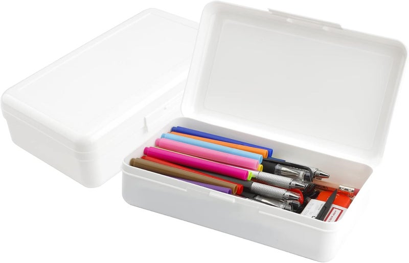 BOEIAC Plastic Pencil Box, Large Capacity Pencil Cases, 1 Pack Hard Pencil Case, Crayon Box with Snap-tight Lid Stackable Design, Plastic Storage Box for Office Supplies, White - Image 1